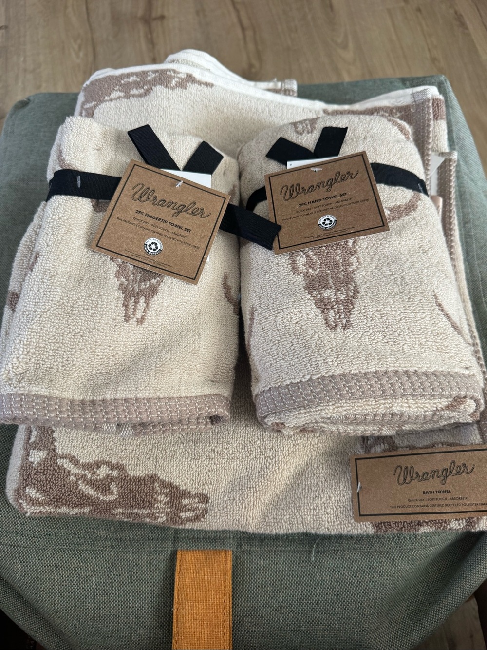 Wrangler Beige and Brown Steer Skull Motif Towel Set